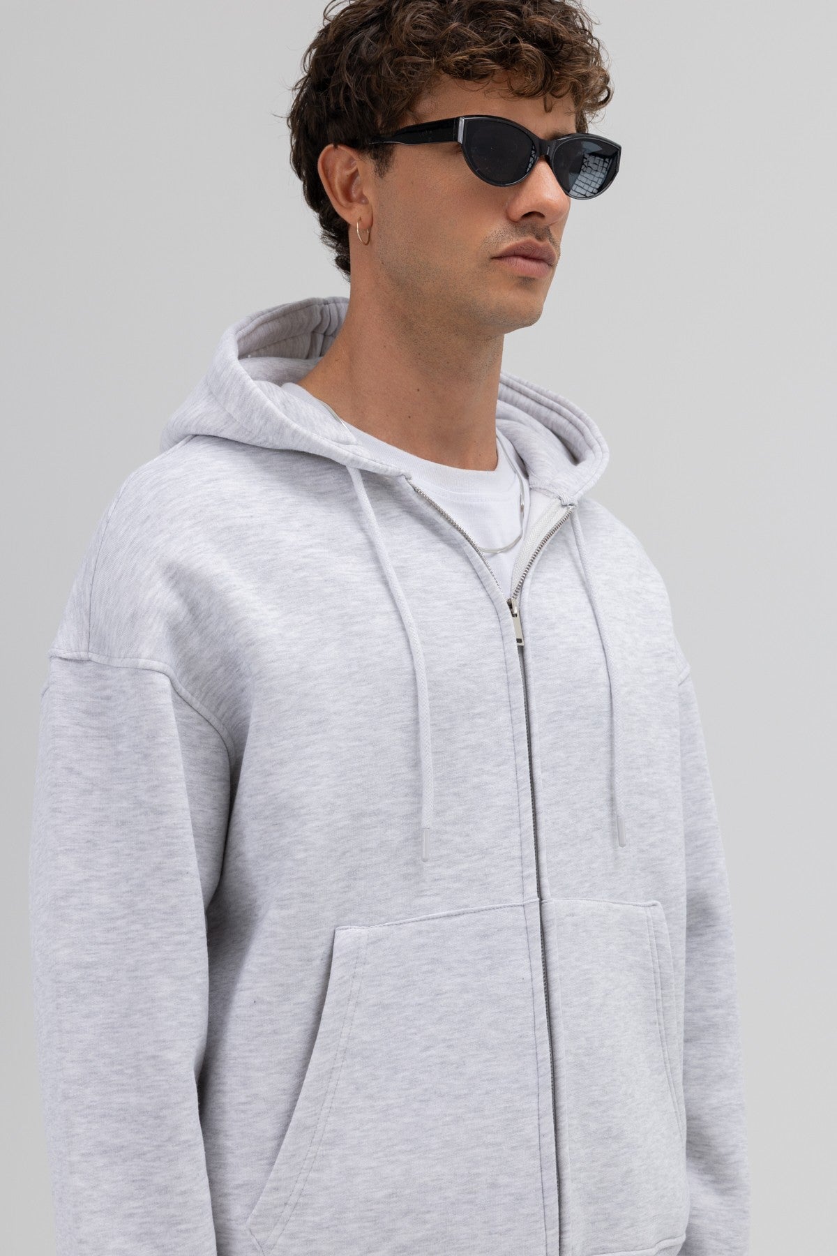 Basic Fermuarlı Oversize Kapüşonlu Sweatshirt