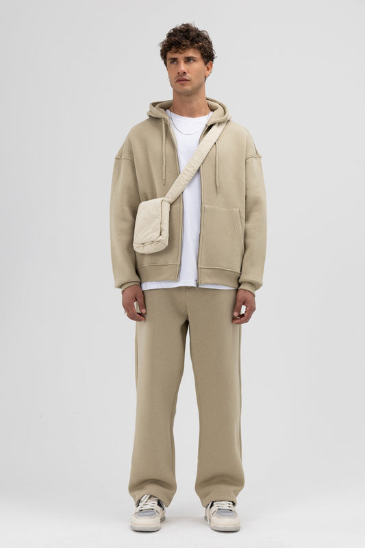Basic Fermuarlı Oversize Kapüşonlu Sweatshirt