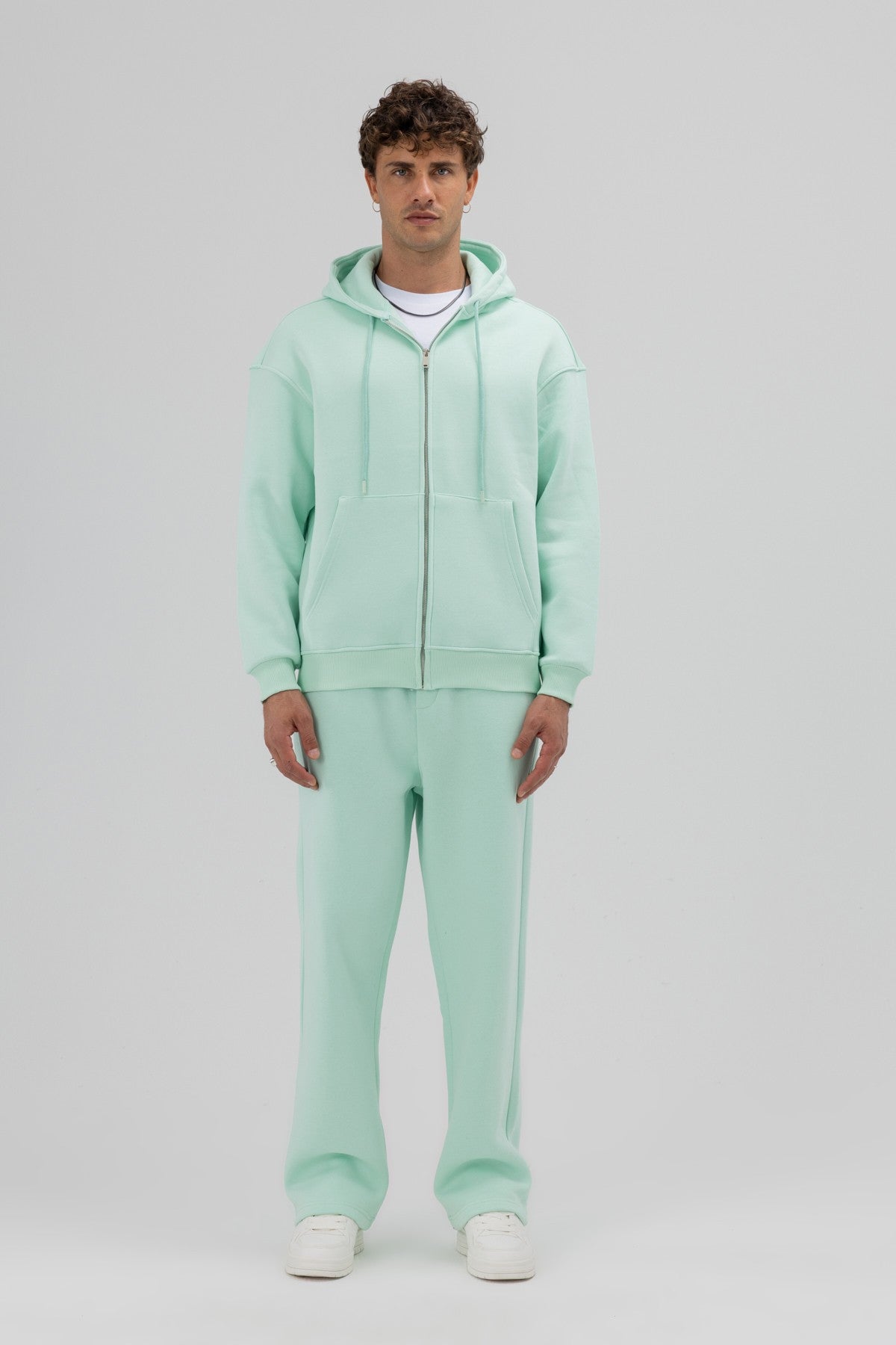 Basic Fermuarlı Oversize Kapüşonlu Sweatshirt