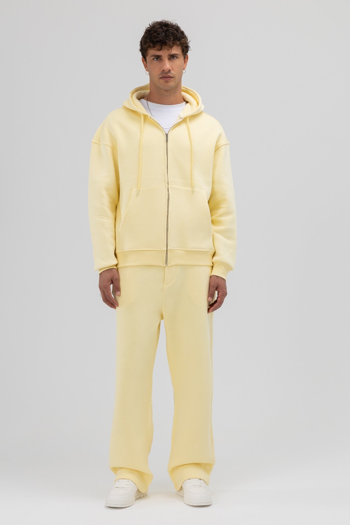 Basic Fermuarlı Oversize Kapüşonlu Sweatshirt