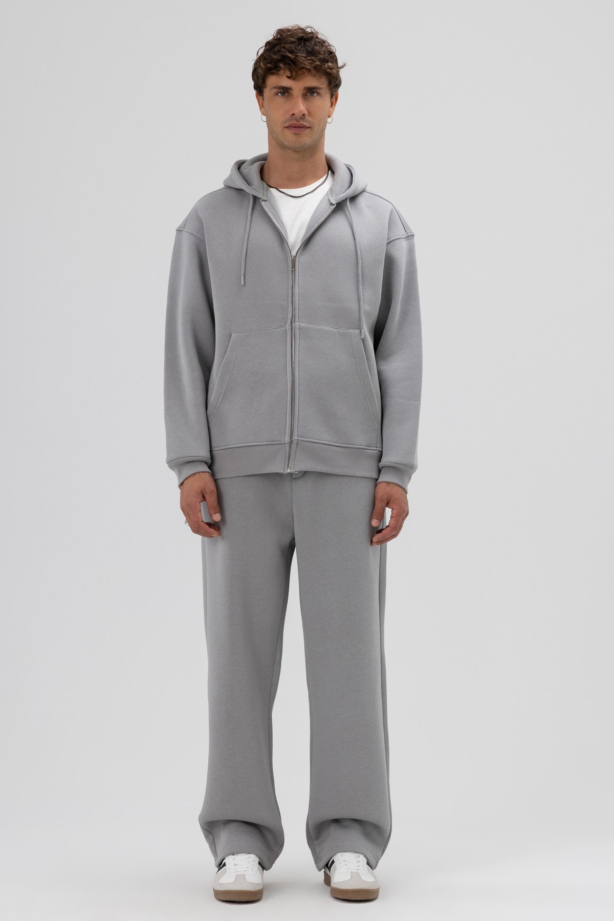 Basic Fermuarlı Oversize Kapüşonlu Sweatshirt