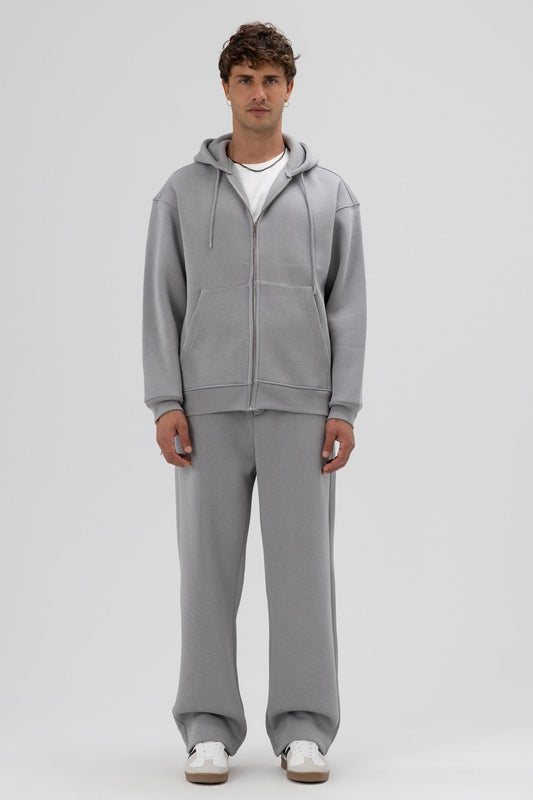 Basic Fermuarlı Oversize Kapüşonlu Sweatshirt