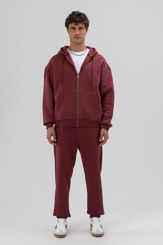 Basic Fermuarlı Oversize Kapüşonlu Sweatshirt