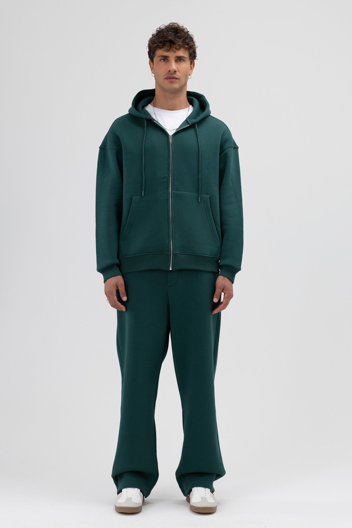 Basic Fermuarlı Oversize Kapüşonlu Sweatshirt