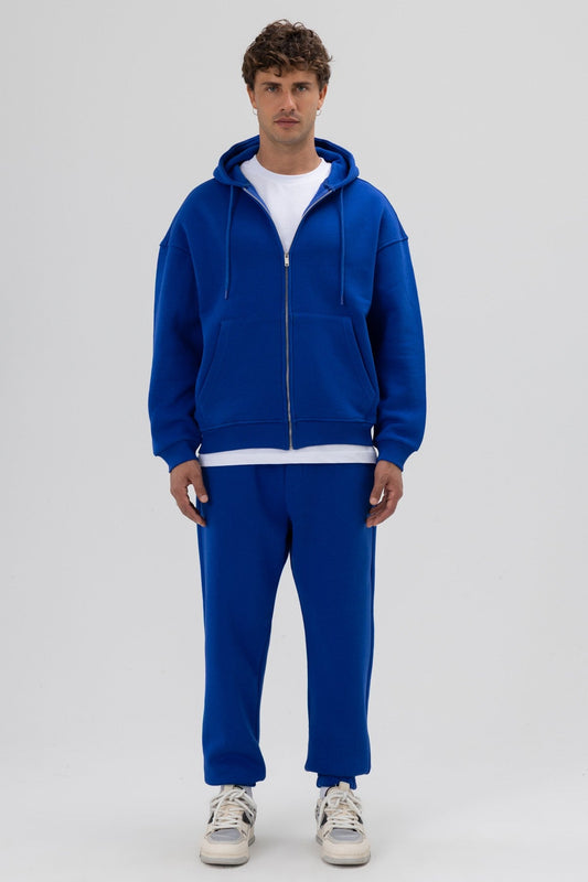 Basic Fermuarlı Oversize Kapüşonlu Sweatshirt