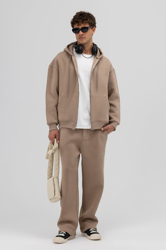 Basic Fermuarlı Oversize Kapüşonlu Sweatshirt