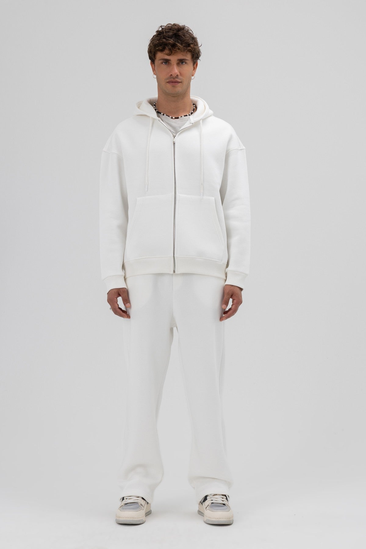 Basic Fermuarlı Oversize Kapüşonlu Sweatshirt
