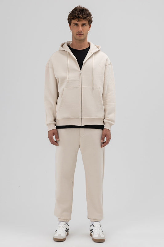 Basic Fermuarlı Oversize Kapüşonlu Sweatshirt