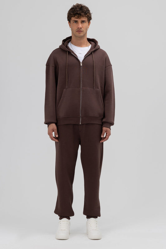 Basic Fermuarlı Oversize Kapüşonlu Sweatshirt