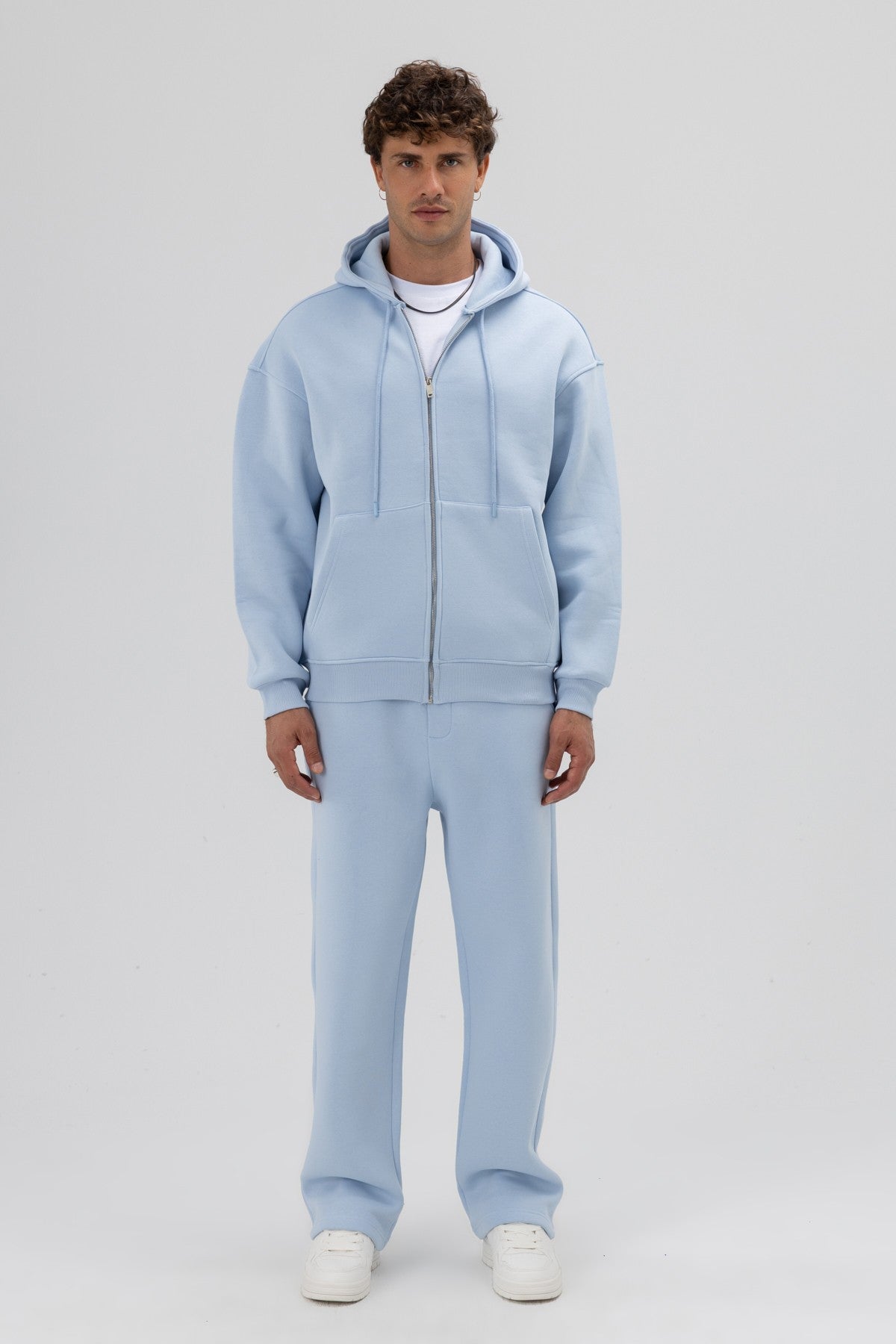 Basic Fermuarlı Oversize Kapüşonlu Sweatshirt