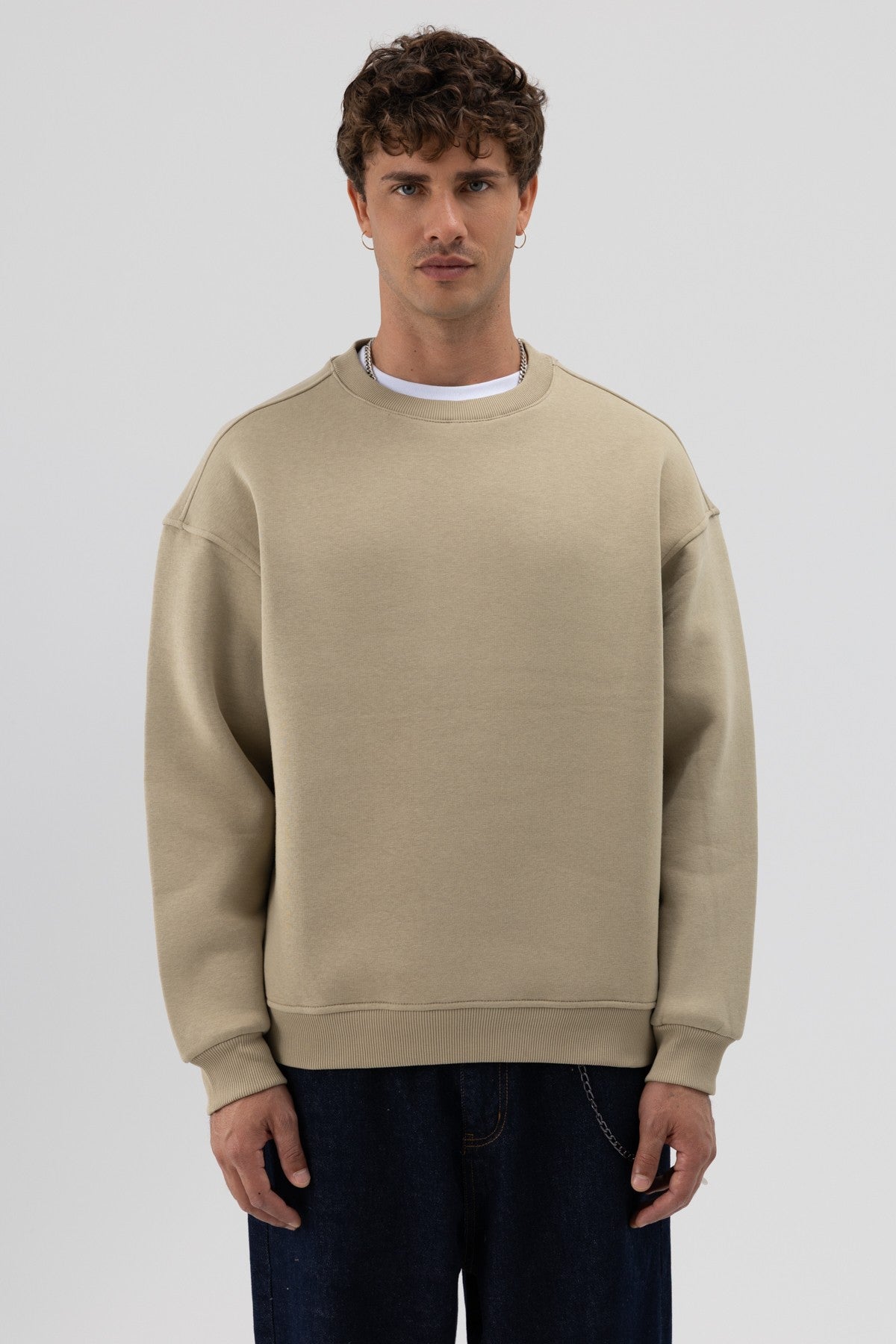 Basic Bisiklet Yaka Oversize Sweatshirt