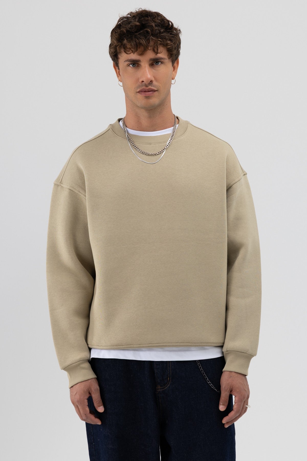 Basic Bisiklet Yaka Oversize Sweatshirt