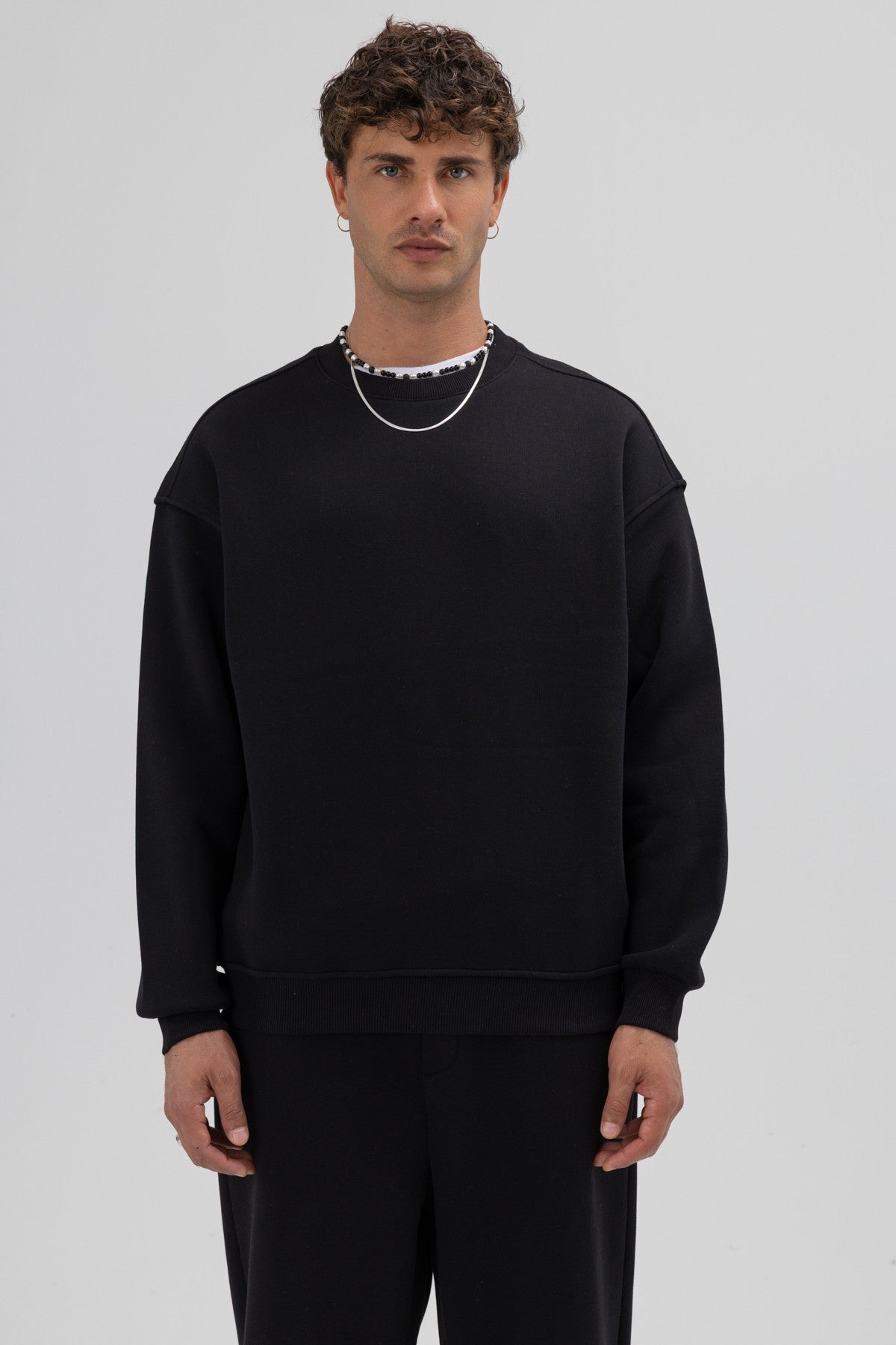 Basic Bisiklet Yaka Oversize Sweatshirt
