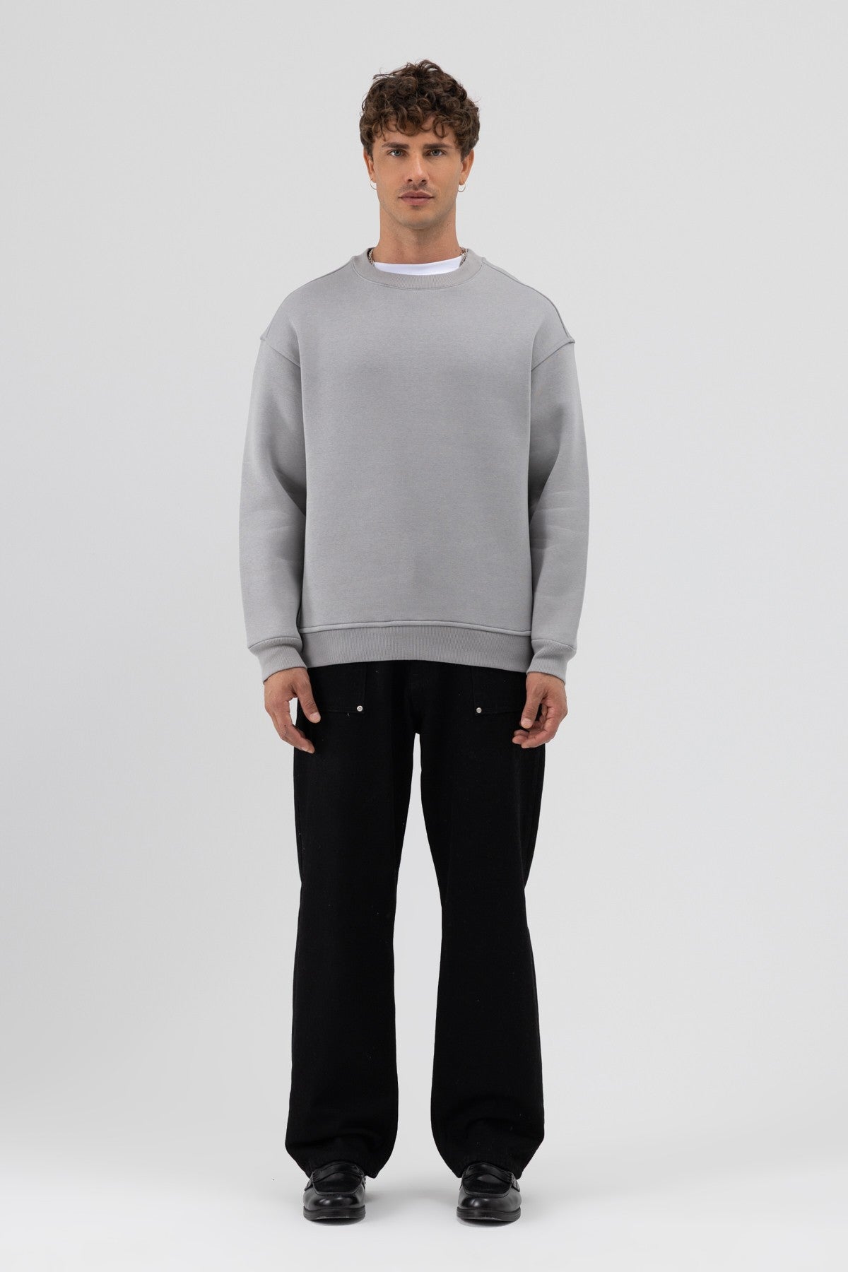 Basic Bisiklet Yaka Oversize Sweatshirt