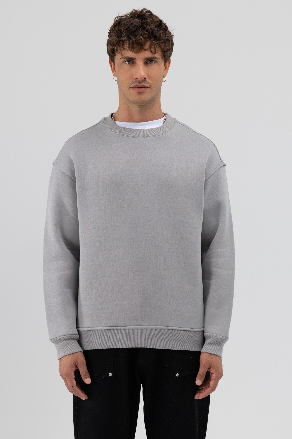 Basic Bisiklet Yaka Oversize Sweatshirt