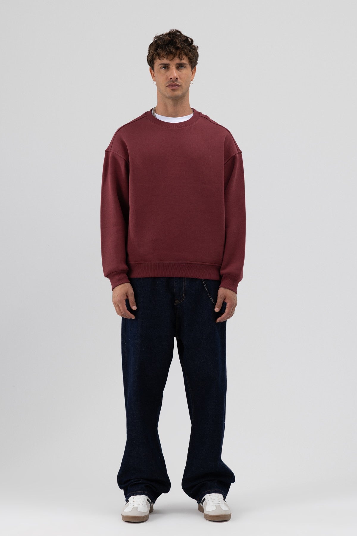 Basic Bisiklet Yaka Oversize Sweatshirt