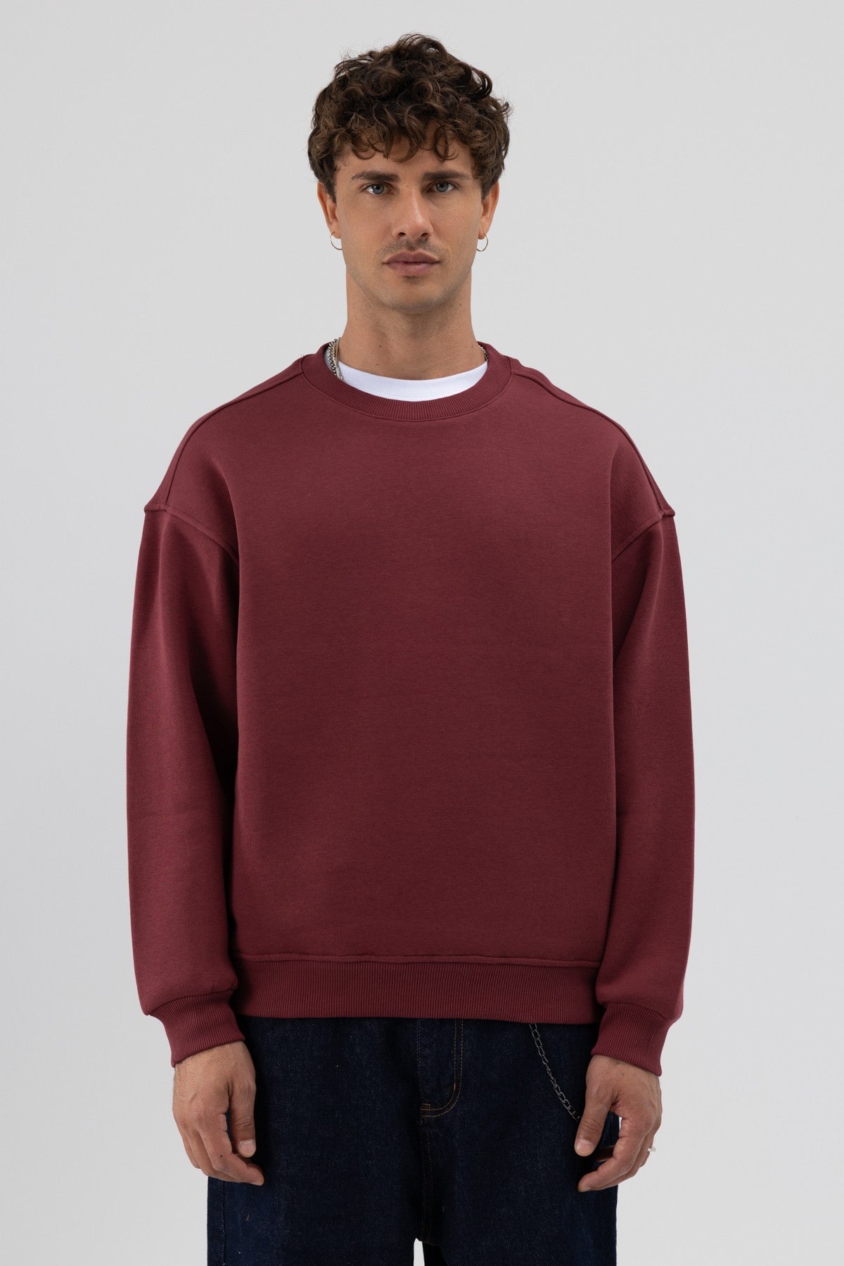Basic Bisiklet Yaka Oversize Sweatshirt