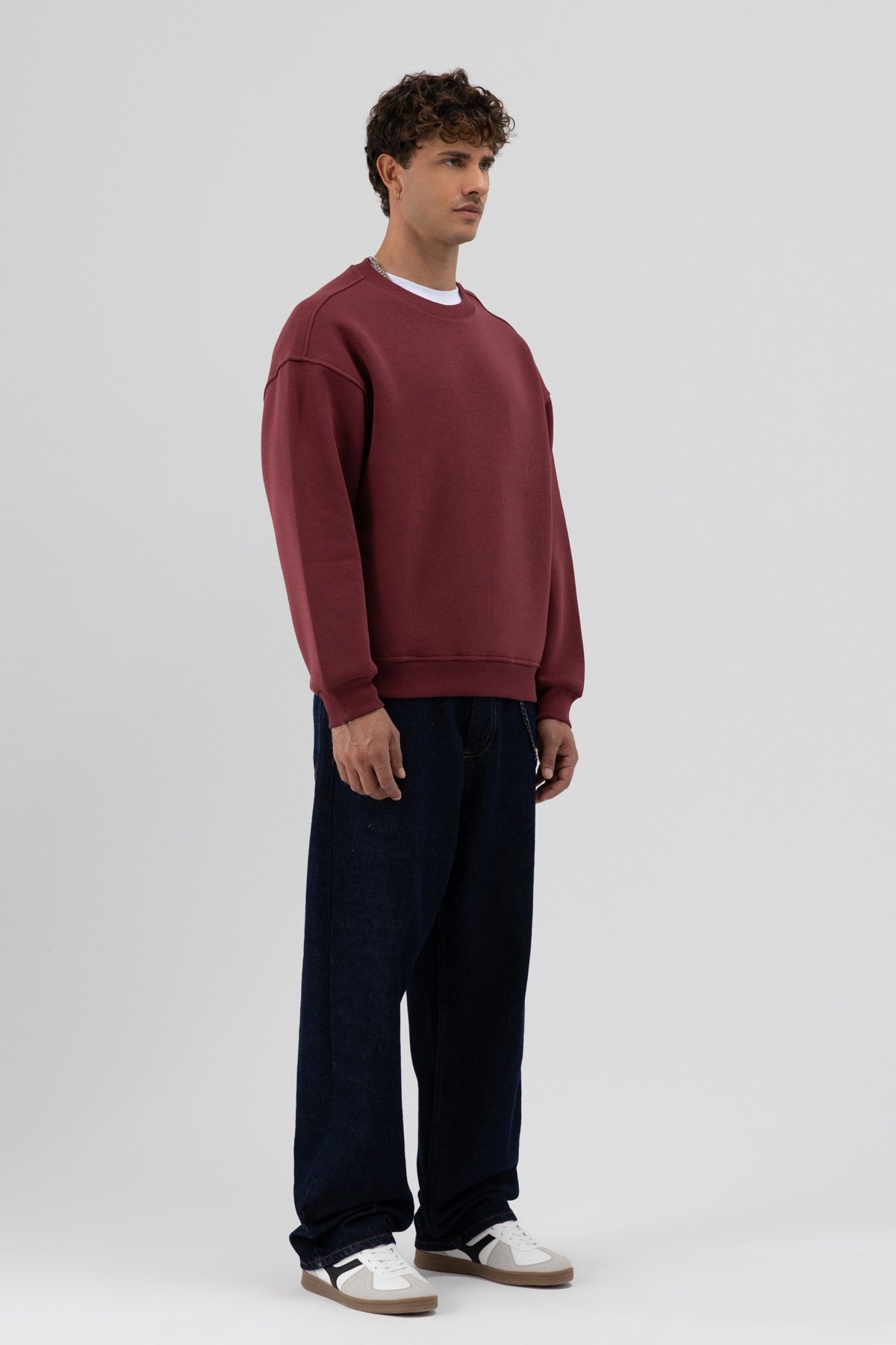 Basic Bisiklet Yaka Oversize Sweatshirt