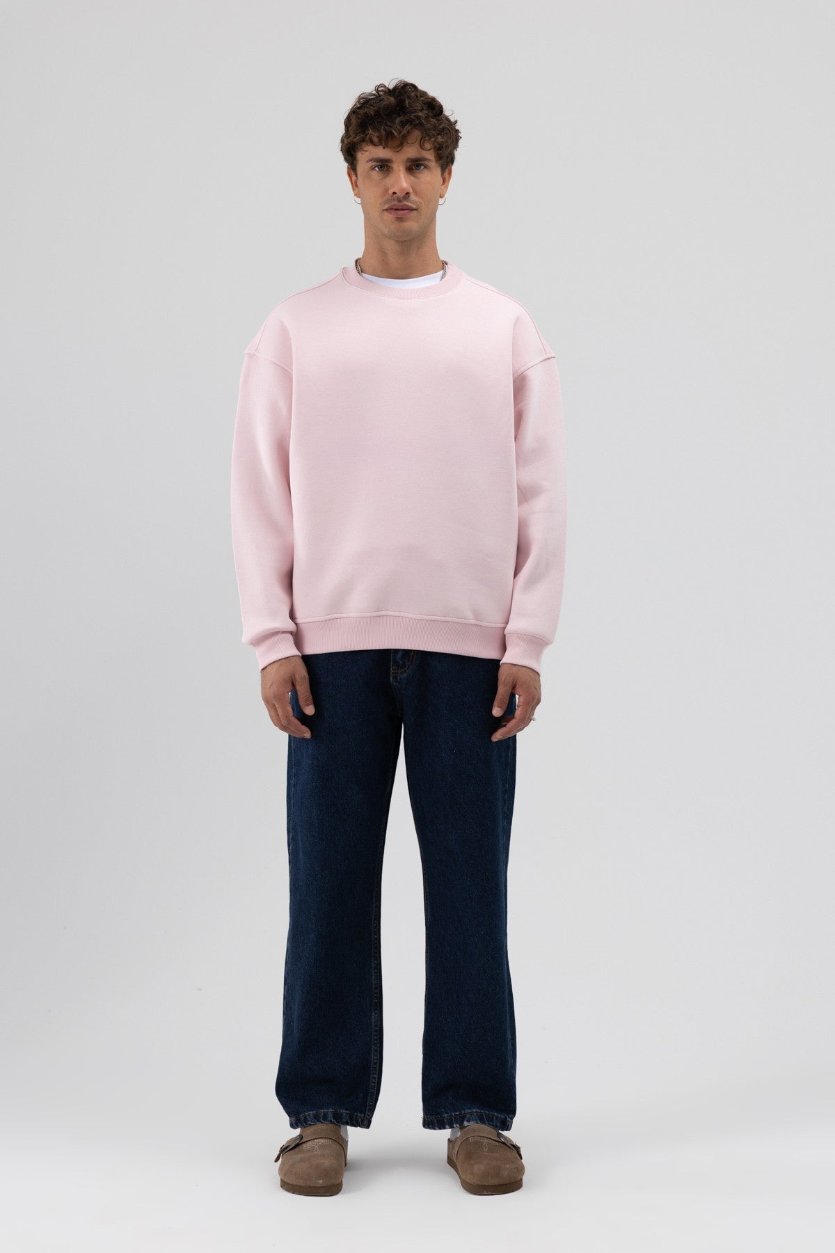 Basic Bisiklet Yaka Oversize Sweatshirt