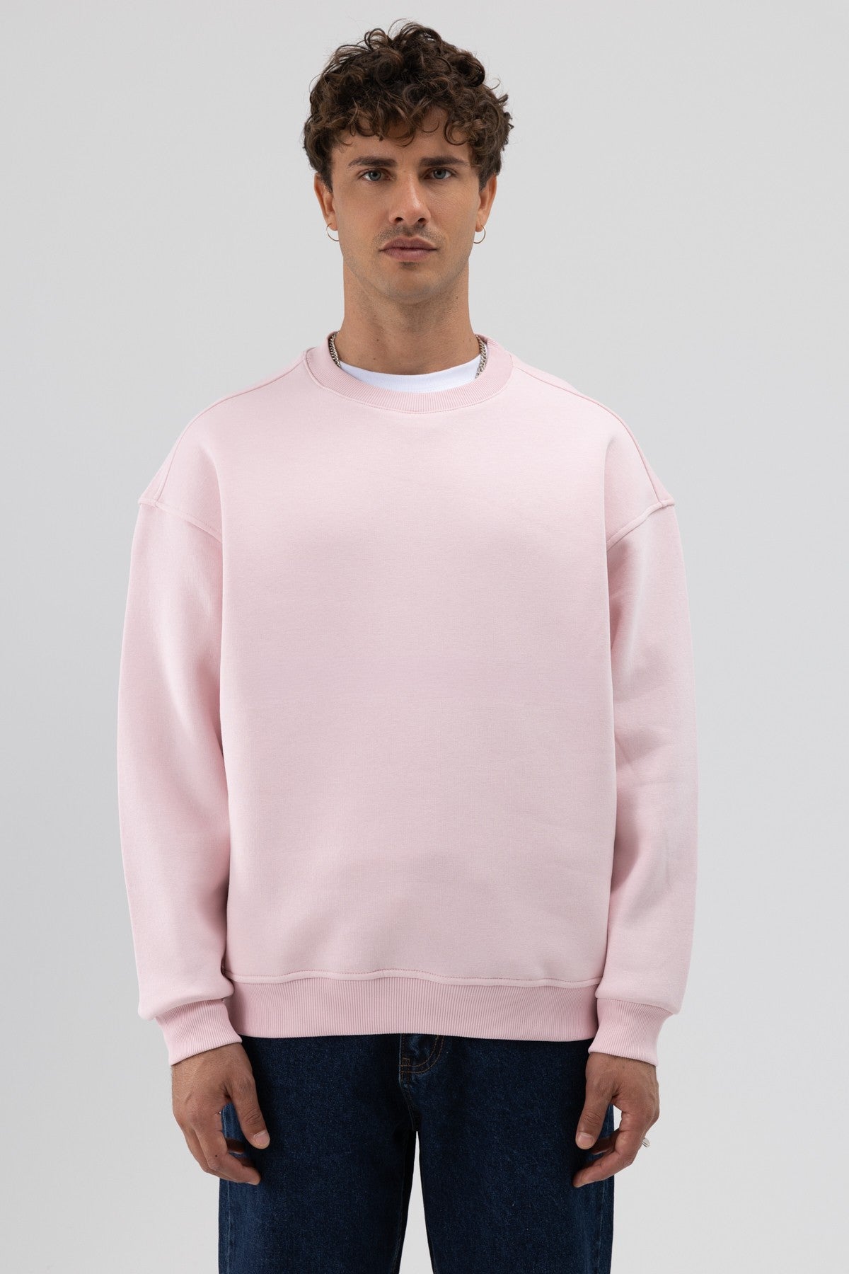 Basic Bisiklet Yaka Oversize Sweatshirt