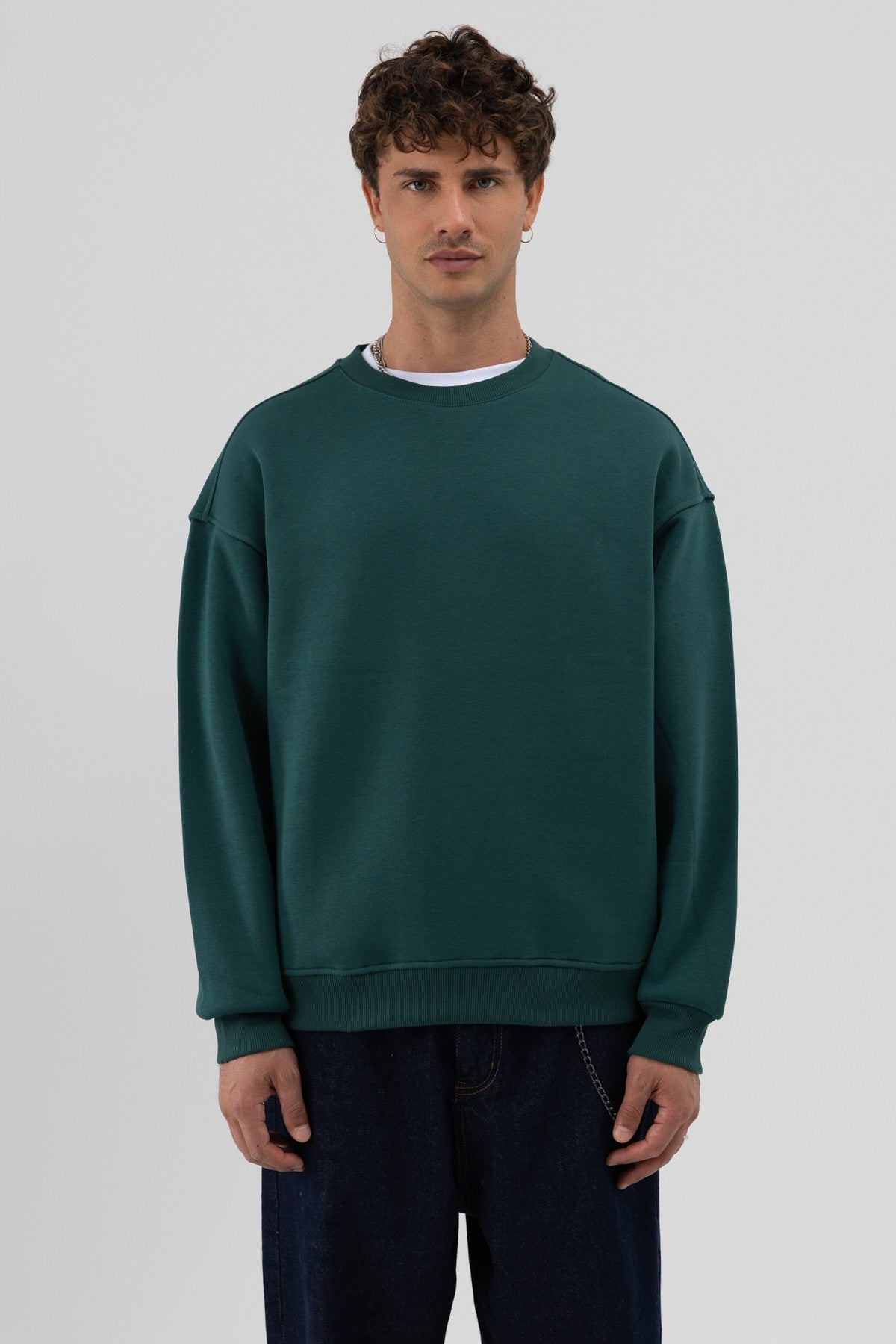 Basic Bisiklet Yaka Oversize Sweatshirt