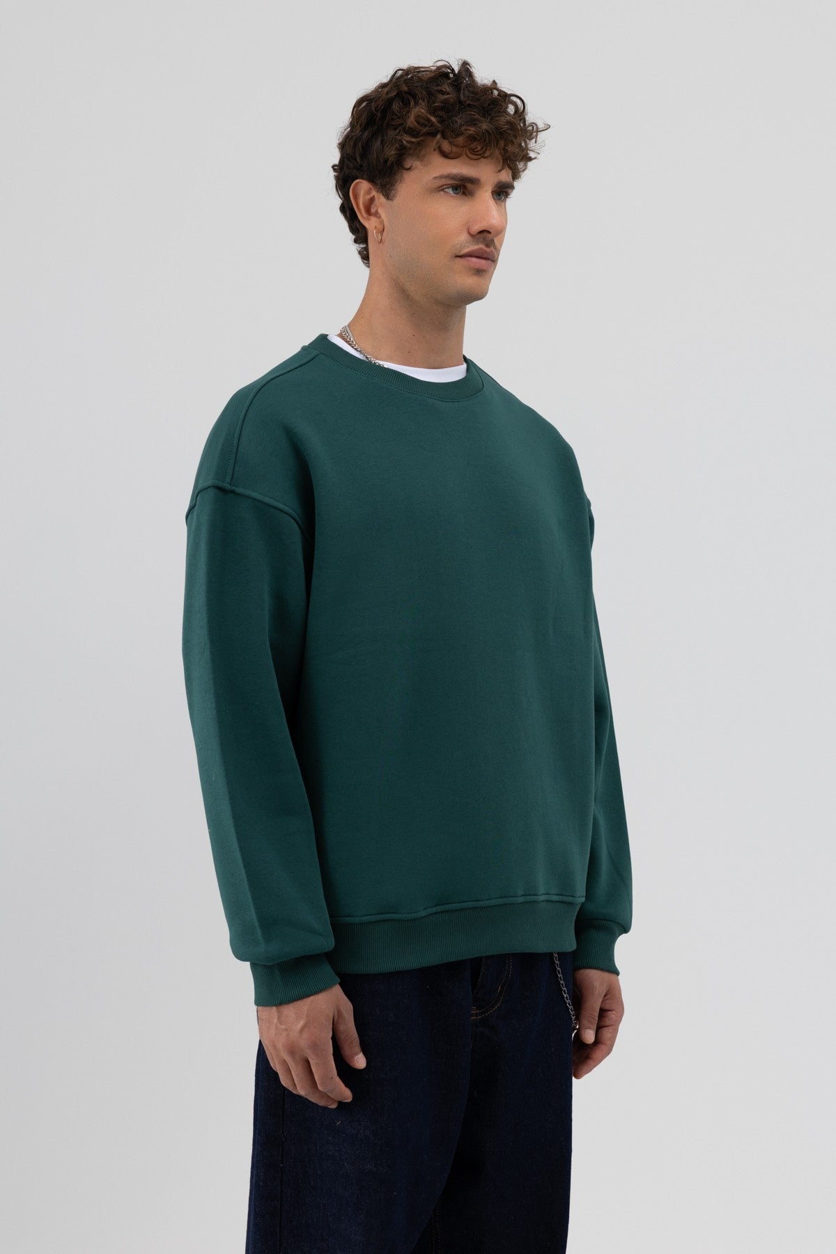 Basic Bisiklet Yaka Oversize Sweatshirt