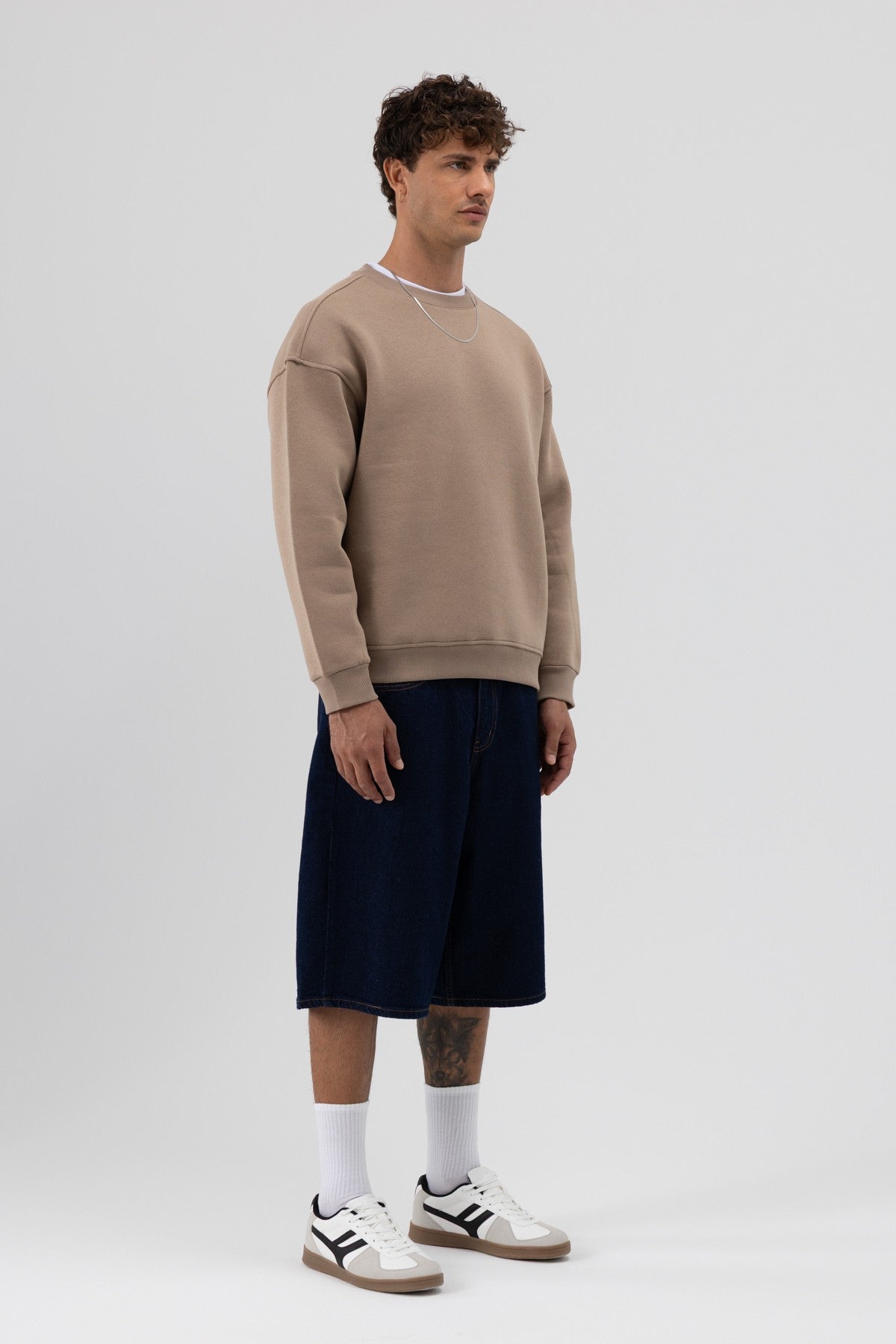 Basic Bisiklet Yaka Oversize Sweatshirt