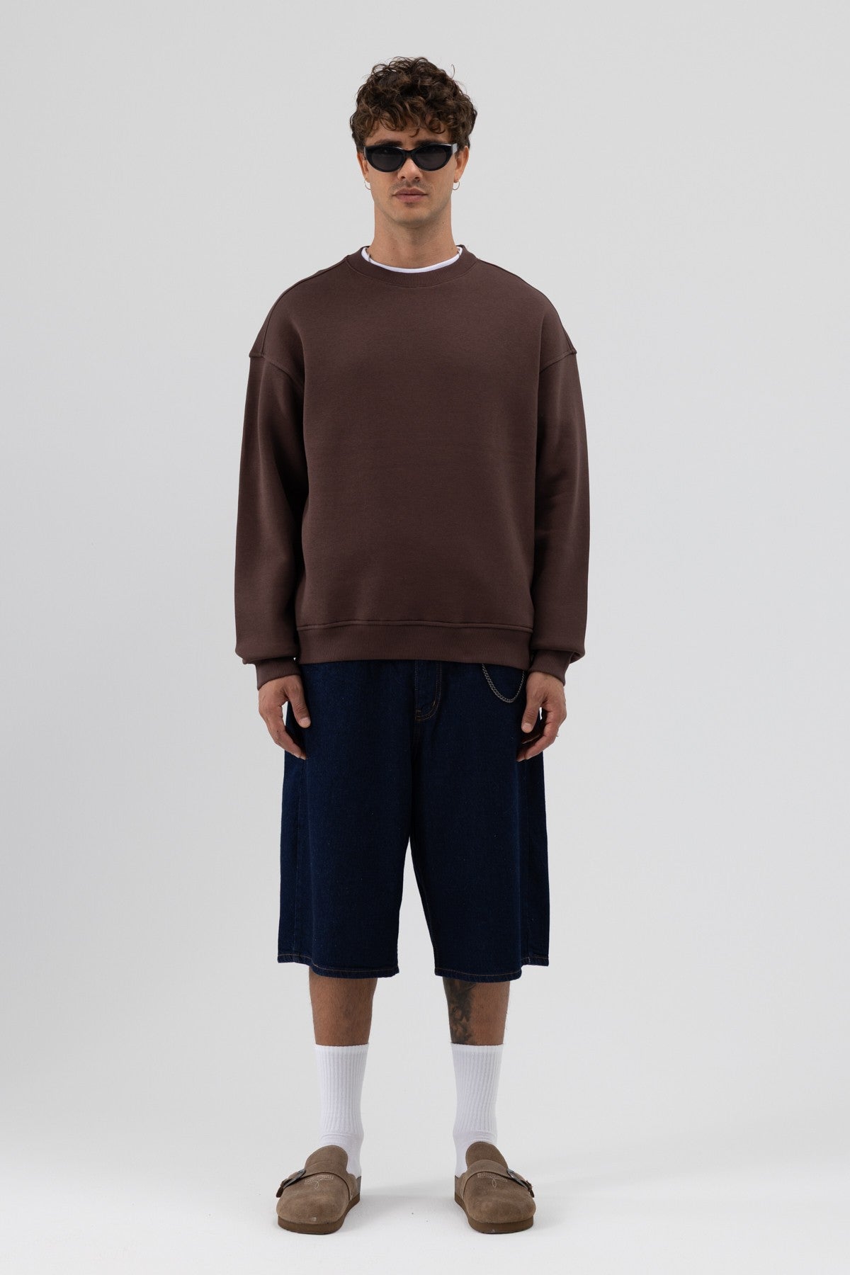Basic Bisiklet Yaka Oversize Sweatshirt
