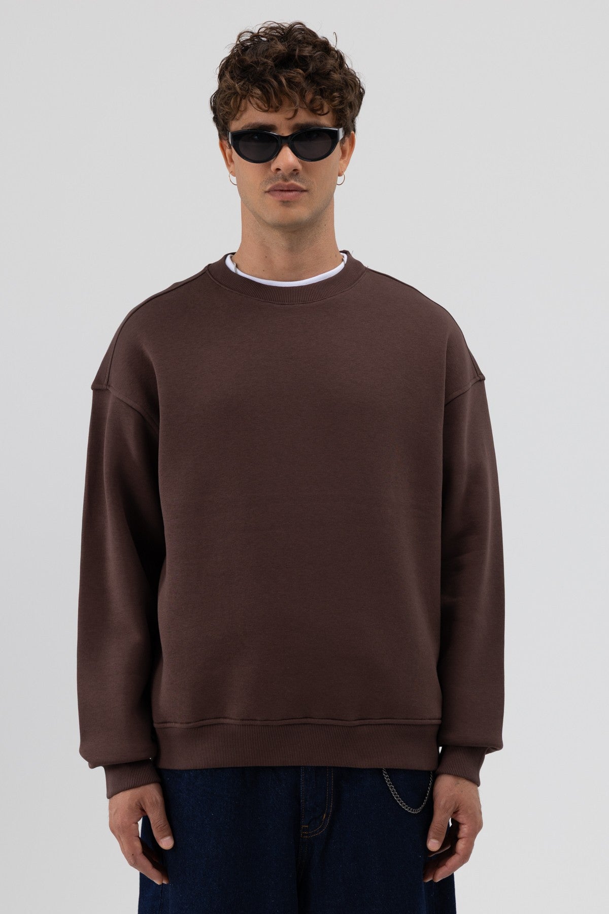 Basic Bisiklet Yaka Oversize Sweatshirt