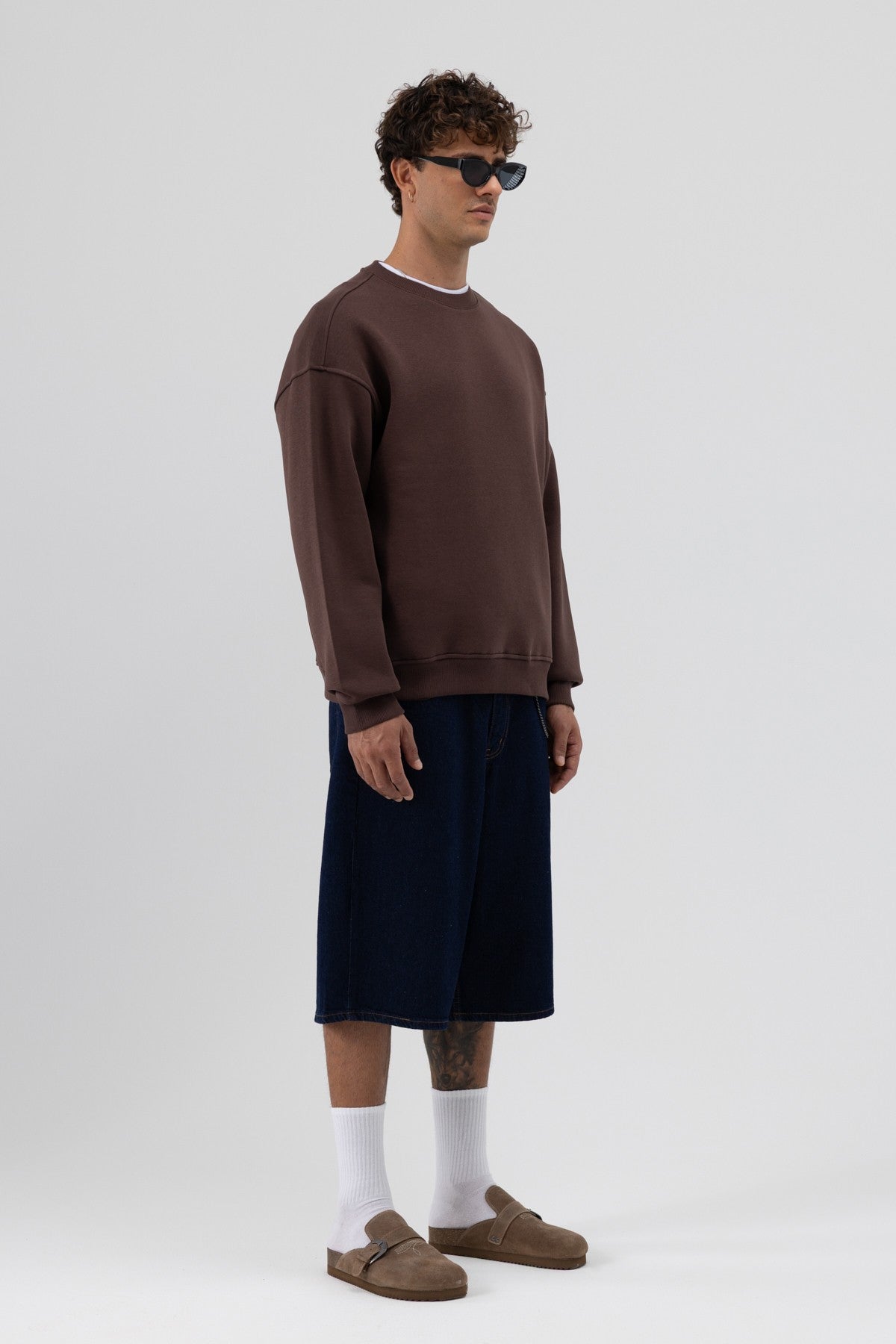 Basic Bisiklet Yaka Oversize Sweatshirt