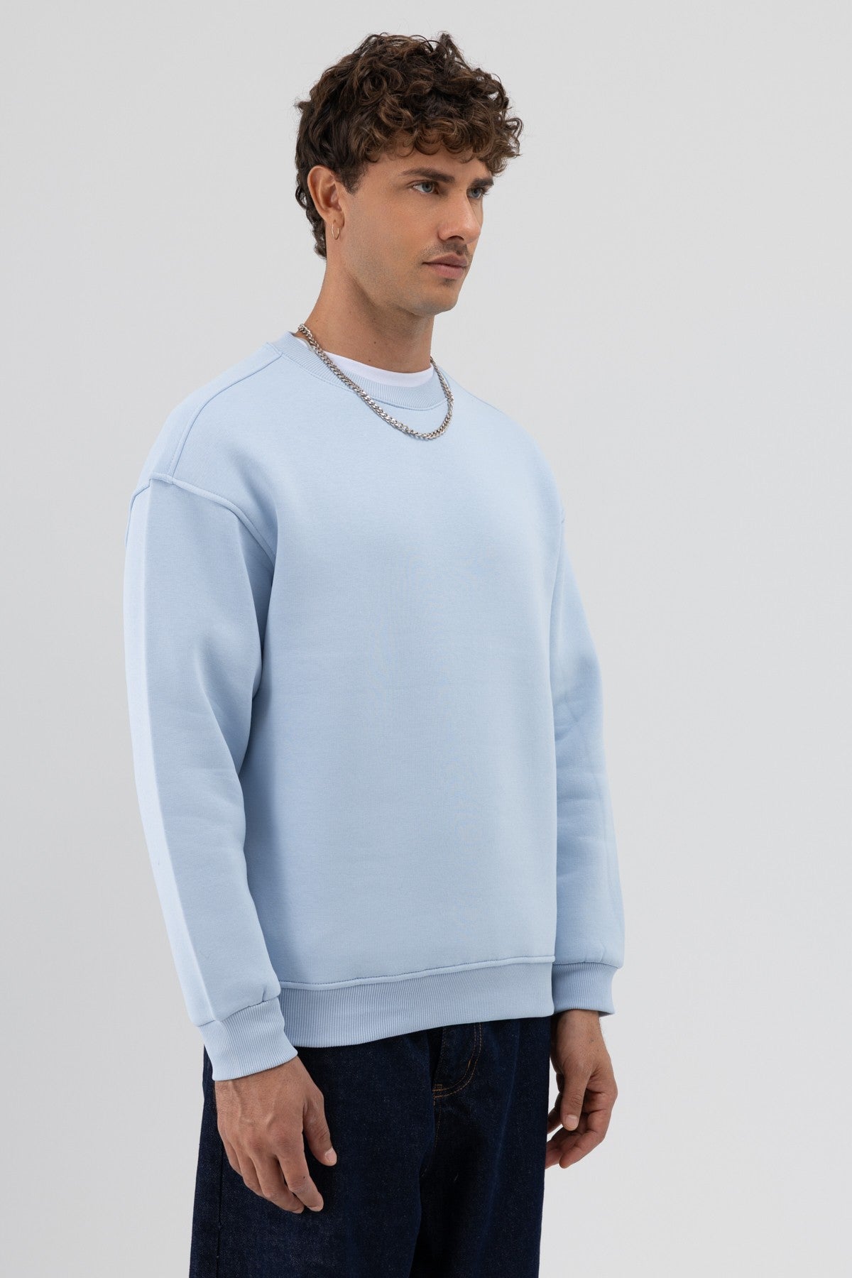 Basic Bisiklet Yaka Oversize Sweatshirt