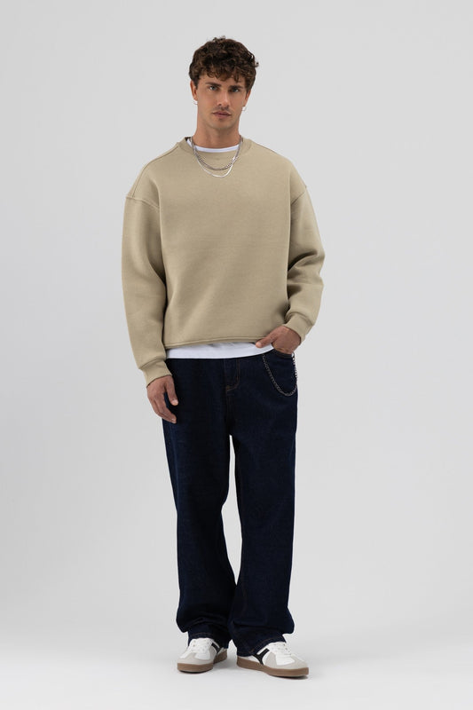 Basic Bisiklet Yaka Oversize Sweatshirt