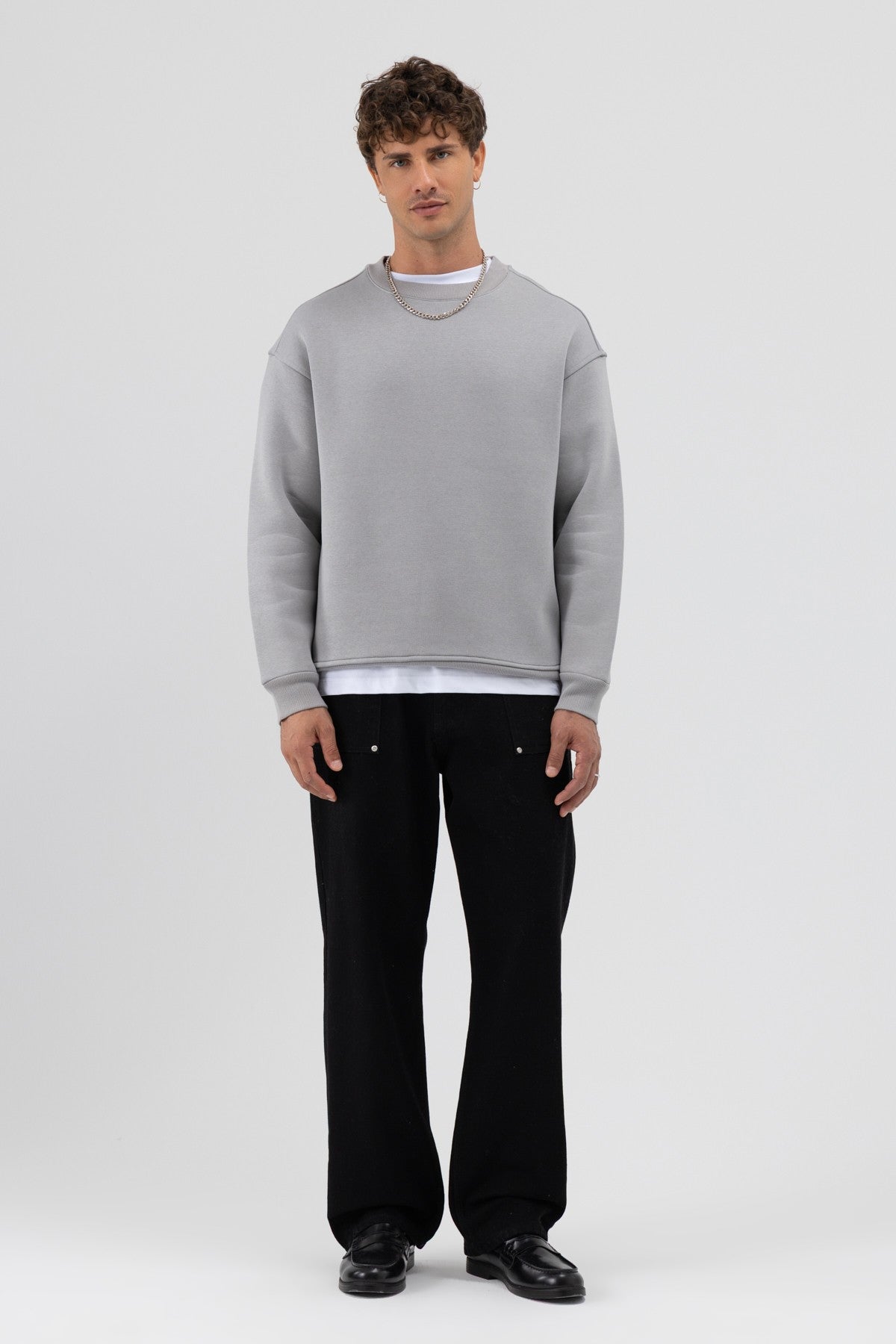 Basic Bisiklet Yaka Oversize Sweatshirt