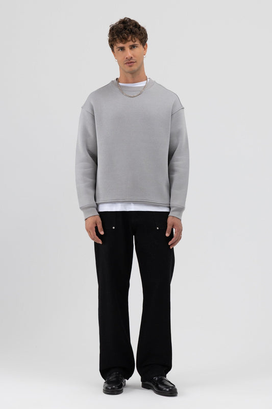 Basic Bisiklet Yaka Oversize Sweatshirt