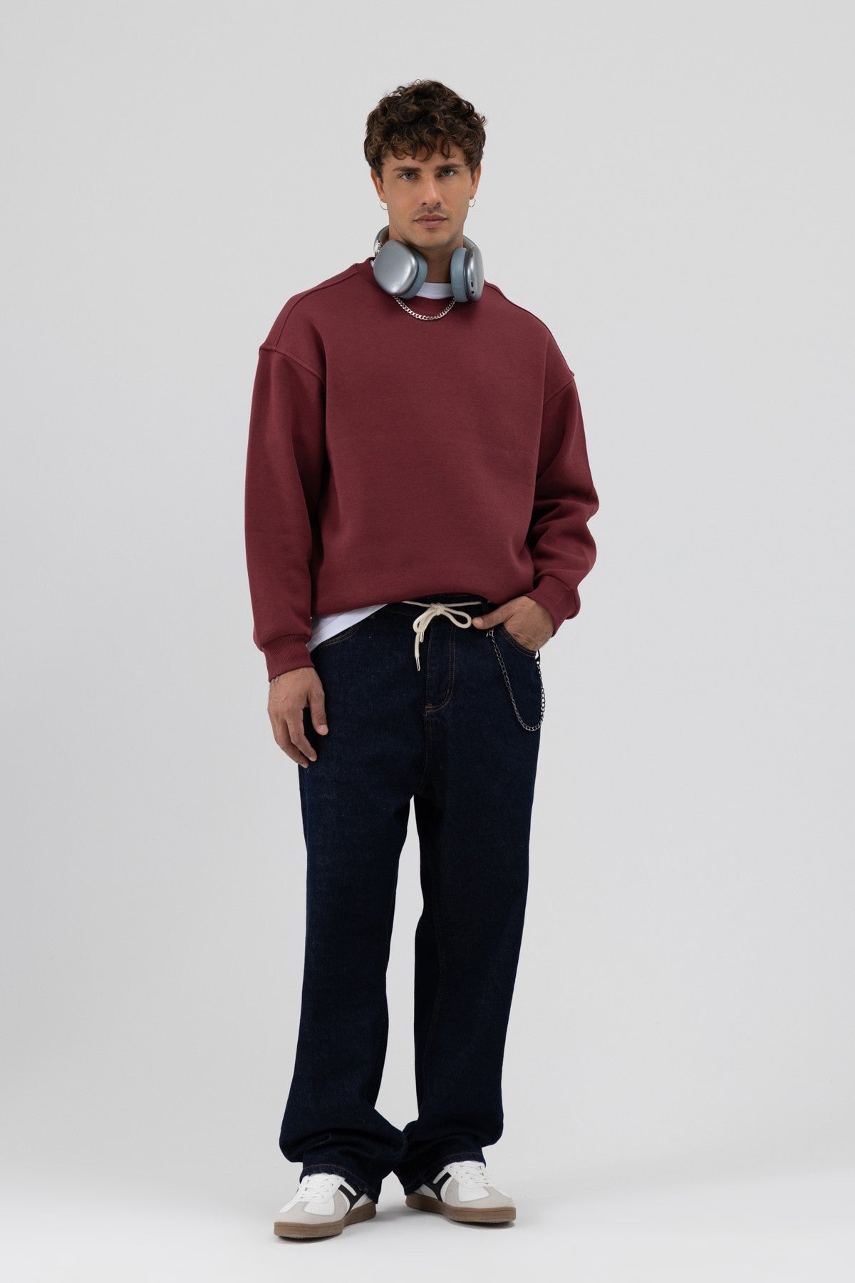 Basic Bisiklet Yaka Oversize Sweatshirt
