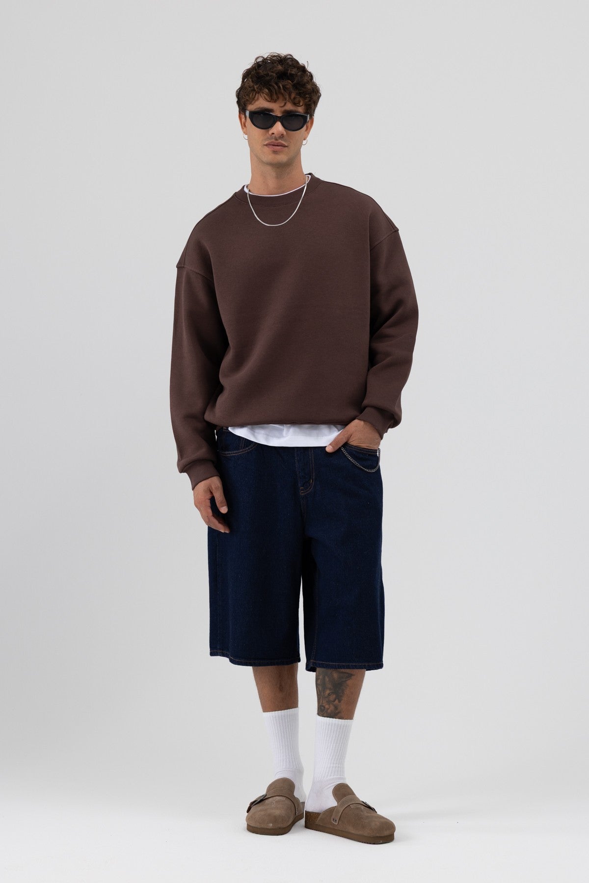 Basic Bisiklet Yaka Oversize Sweatshirt