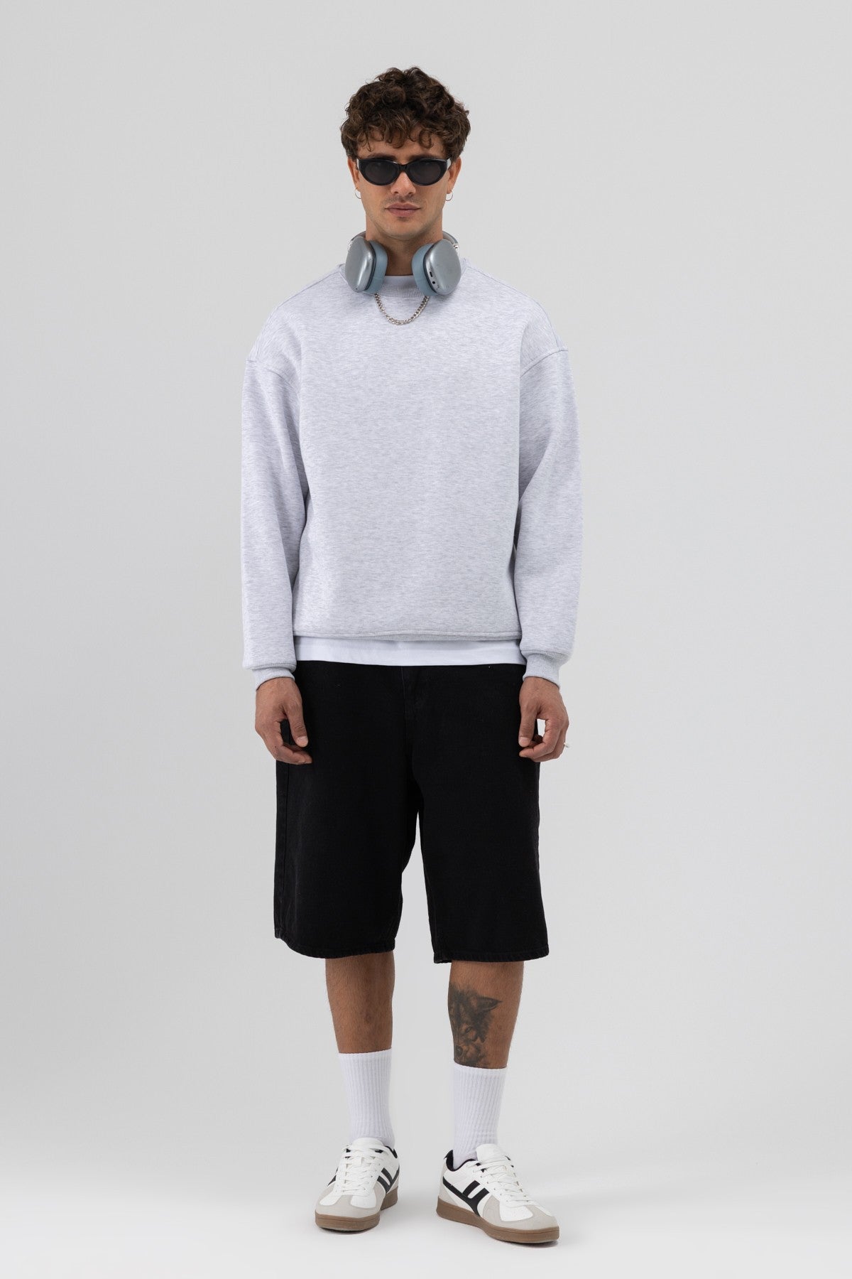 Basic Bisiklet Yaka Oversize Sweatshirt