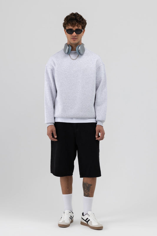 Basic Bisiklet Yaka Oversize Sweatshirt
