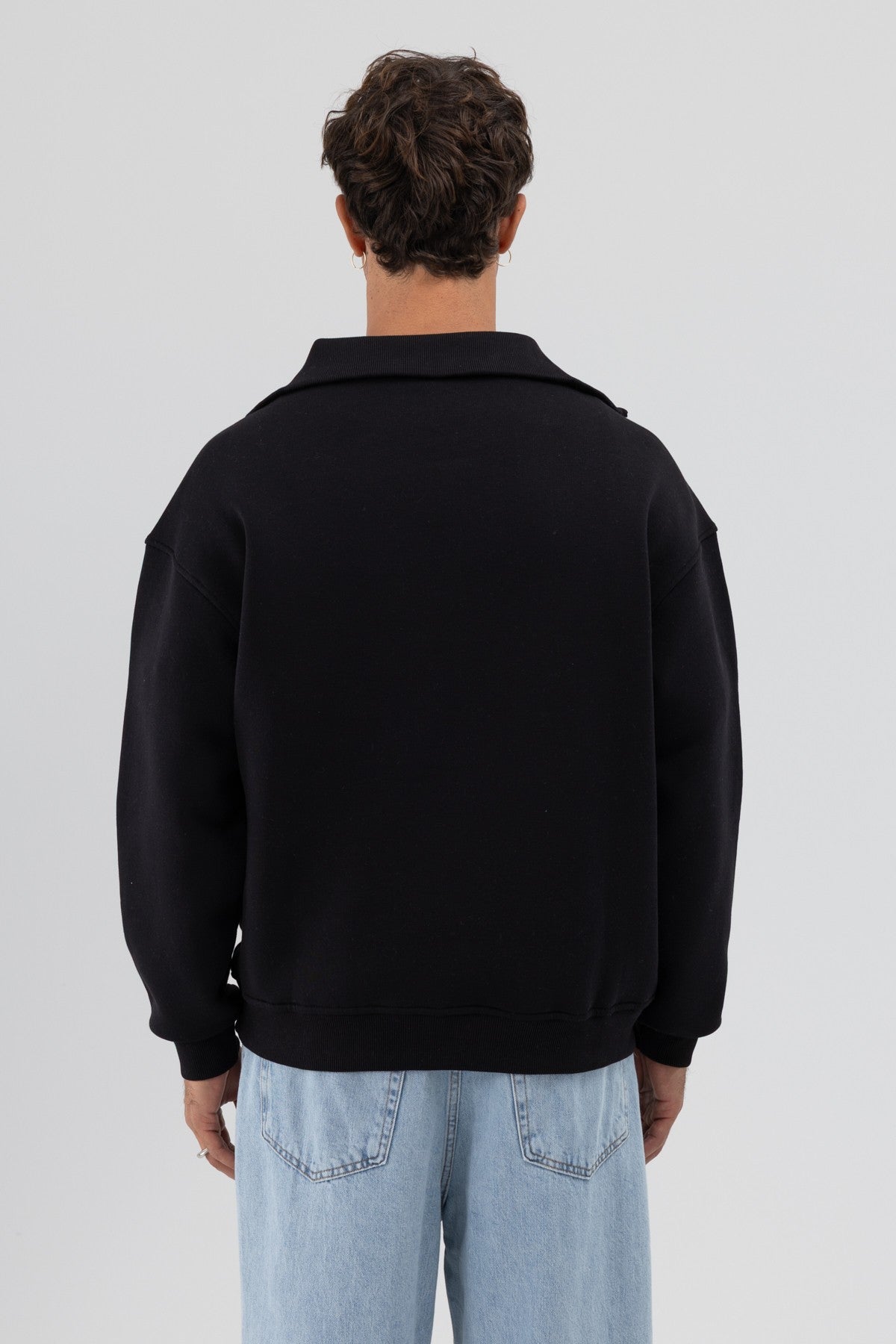 Basic Fermuarlı Dik Yaka Sweatshirt