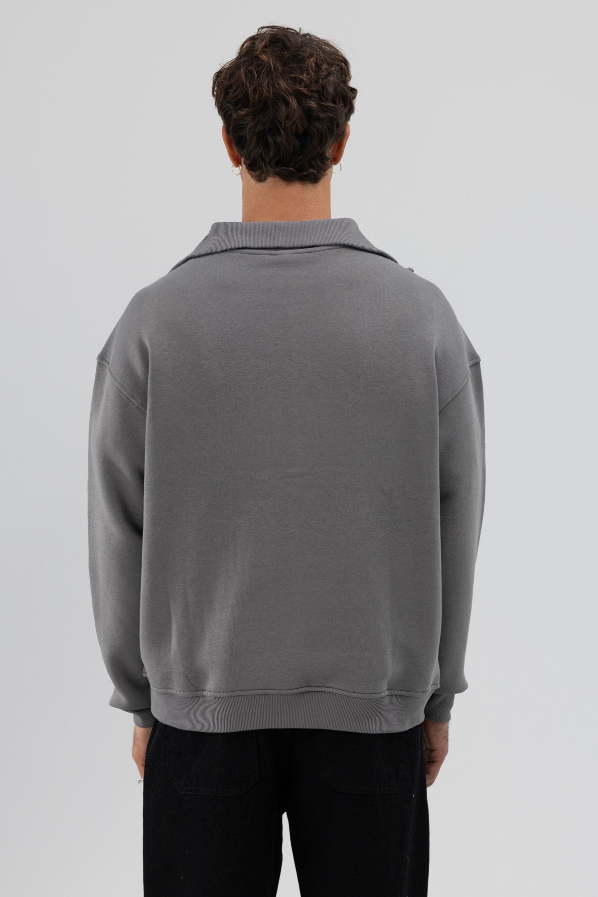Basic Fermuarlı Dik Yaka Sweatshirt