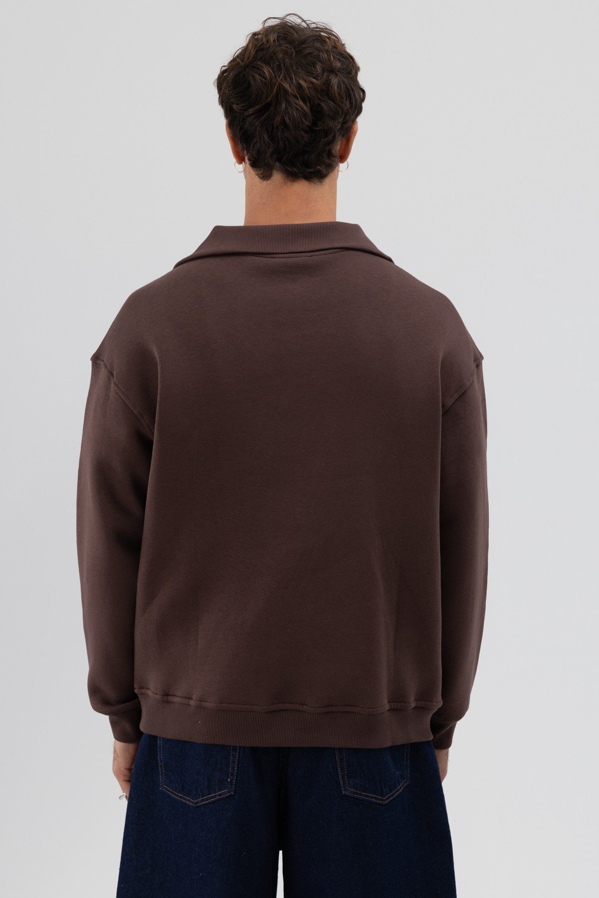 Basic Fermuarlı Dik Yaka Sweatshirt