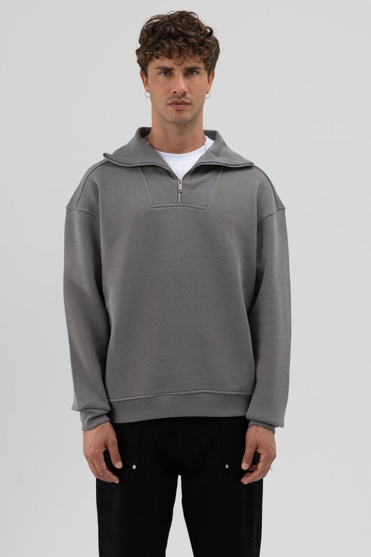 Basic Fermuarlı Dik Yaka Sweatshirt