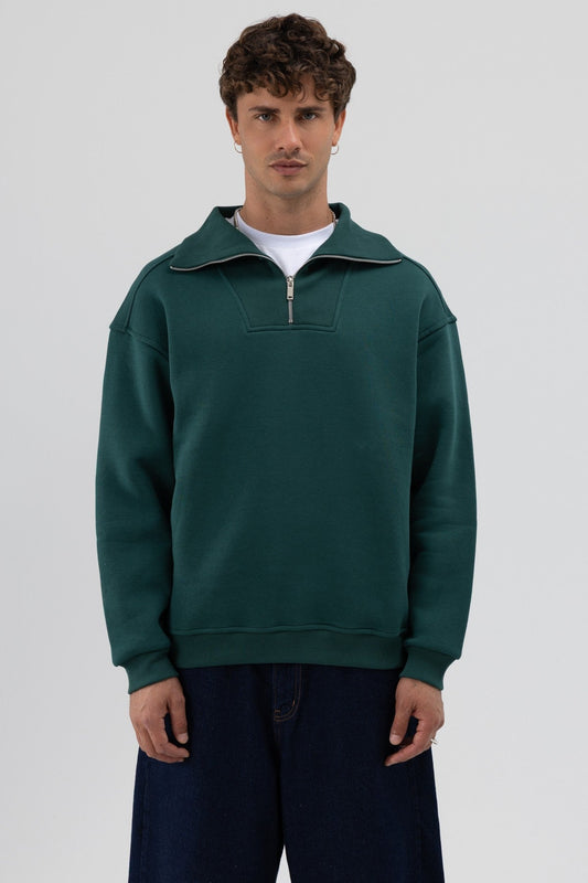 Basic Fermuarlı Dik Yaka Sweatshirt