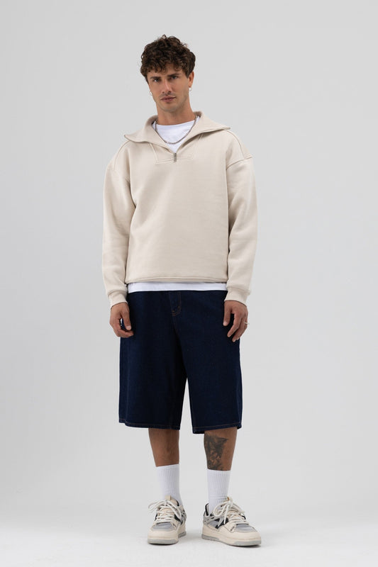 Basic Fermuarlı Dik Yaka Sweatshirt
