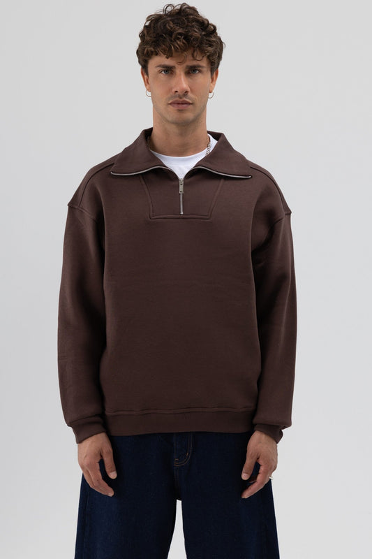 Basic Fermuarlı Dik Yaka Sweatshirt
