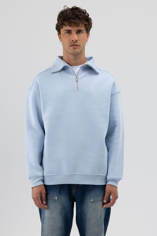 Basic Fermuarlı Dik Yaka Sweatshirt