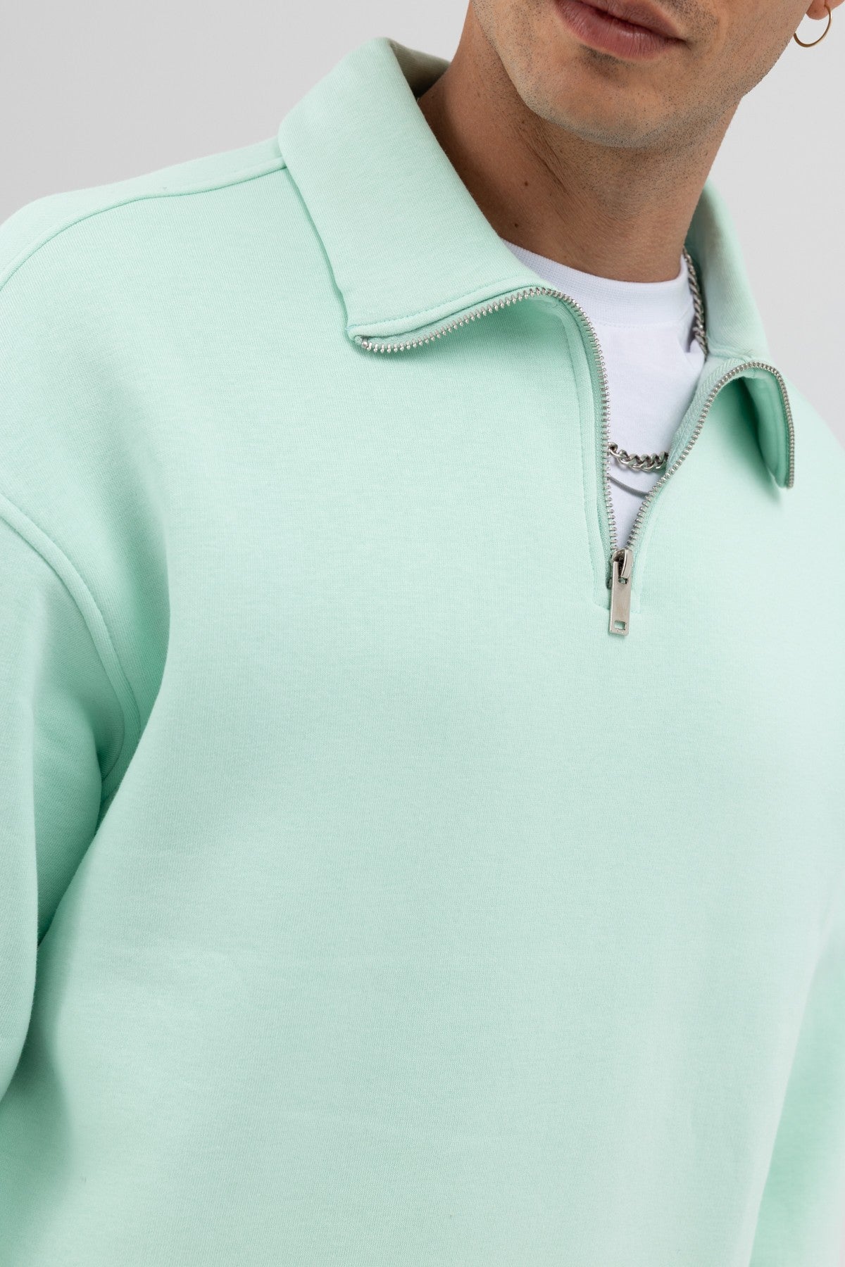 Oversize Fermuarlı Dik Yaka Sweatshirt