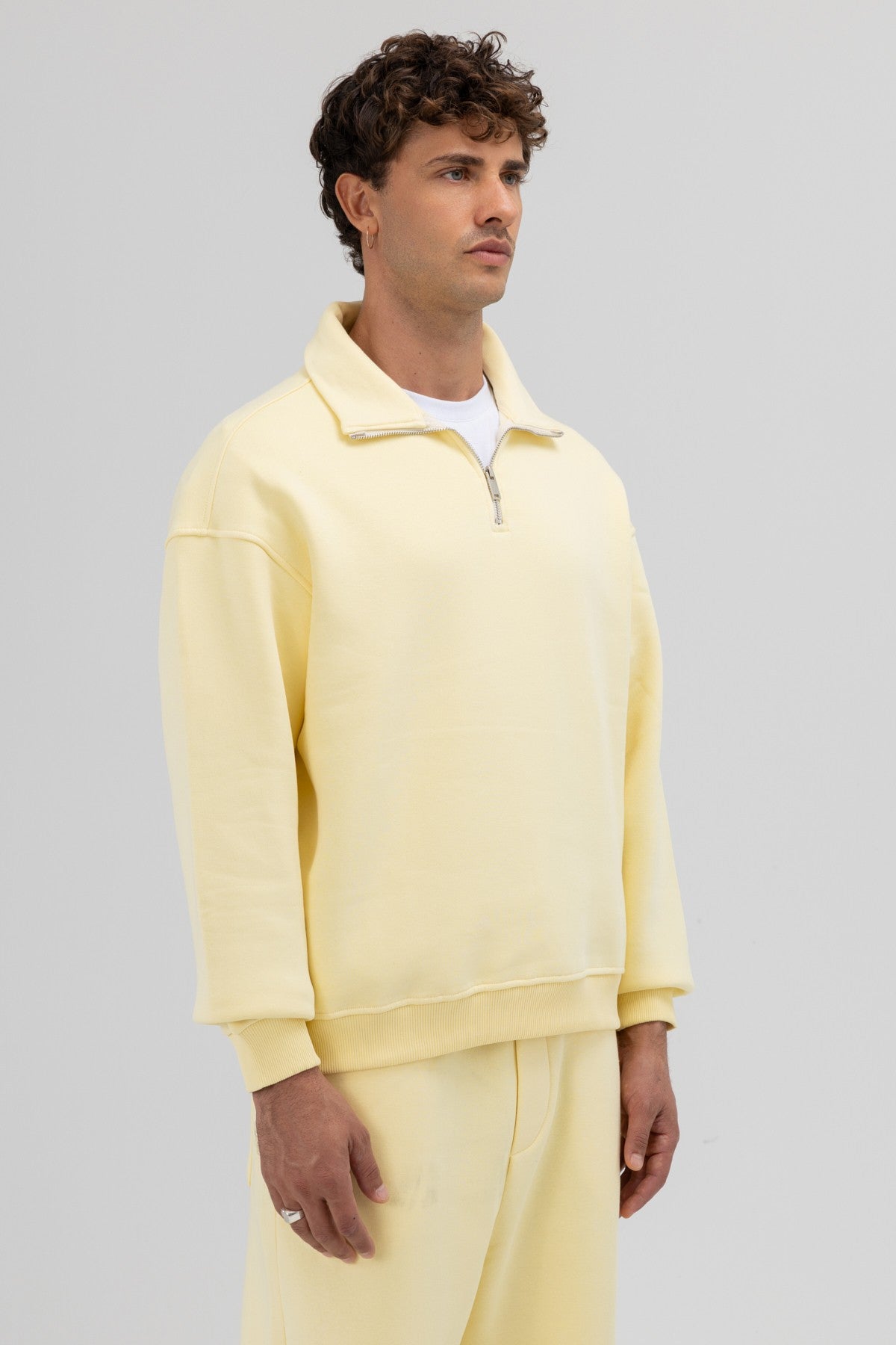 Oversize Fermuarlı Dik Yaka Sweatshirt