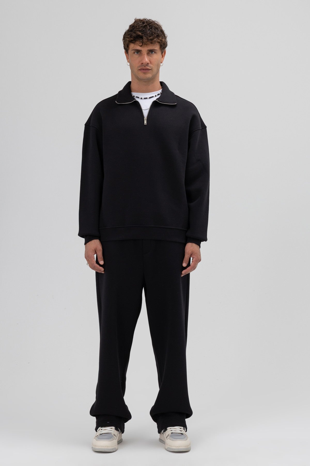 Oversize Fermuarlı Dik Yaka Sweatshirt
