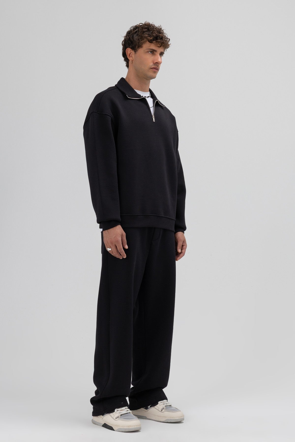 Oversize Fermuarlı Dik Yaka Sweatshirt
